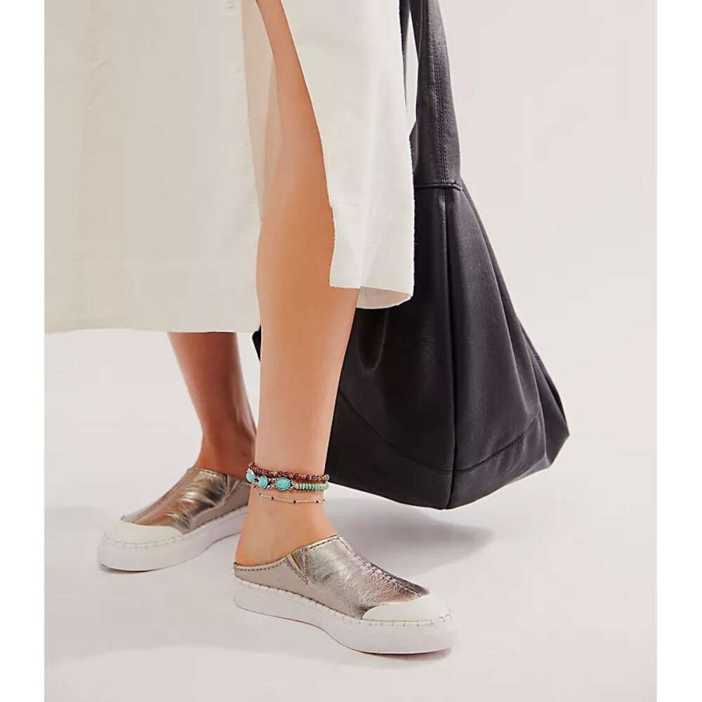 FREE PEOPLE Juno Slip On Sport Sneakers / Gunmetal Leather